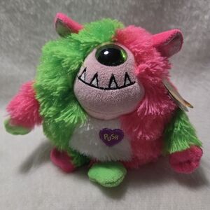 SPIKE Ty Beanie Monstaz Plush Neon Pink & Green Funny Monster Stuffed Toy 2013